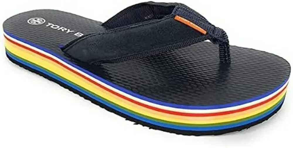 Tory Burch 70's Suede Thong Platform Flip Flop Sandal Perfect Navy Blue 9